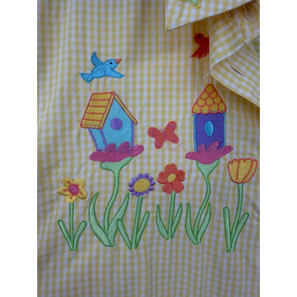 VTG Scott Womens 2X Button Down Shirt Gingham Yellow Embroidered Cottagecore - Picture 6 of 13